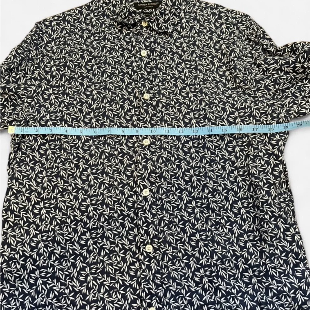Banana Republic Navy White Leaf Print Linen Shirt Slim Fit Size M